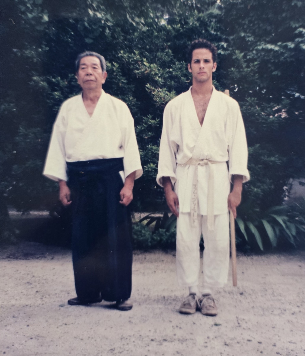 Timothy Pritchard with Morihiro Saito Shihan at the Iwama Dojo, Japan